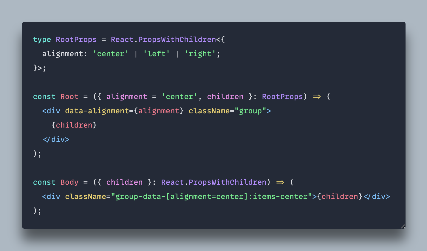 A Tailwind CSS example of styling child components with a parent component's data attribute.