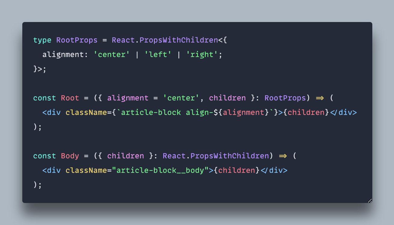 An example of how to use a class names in a JSX component to store a property for reuse in CSS.