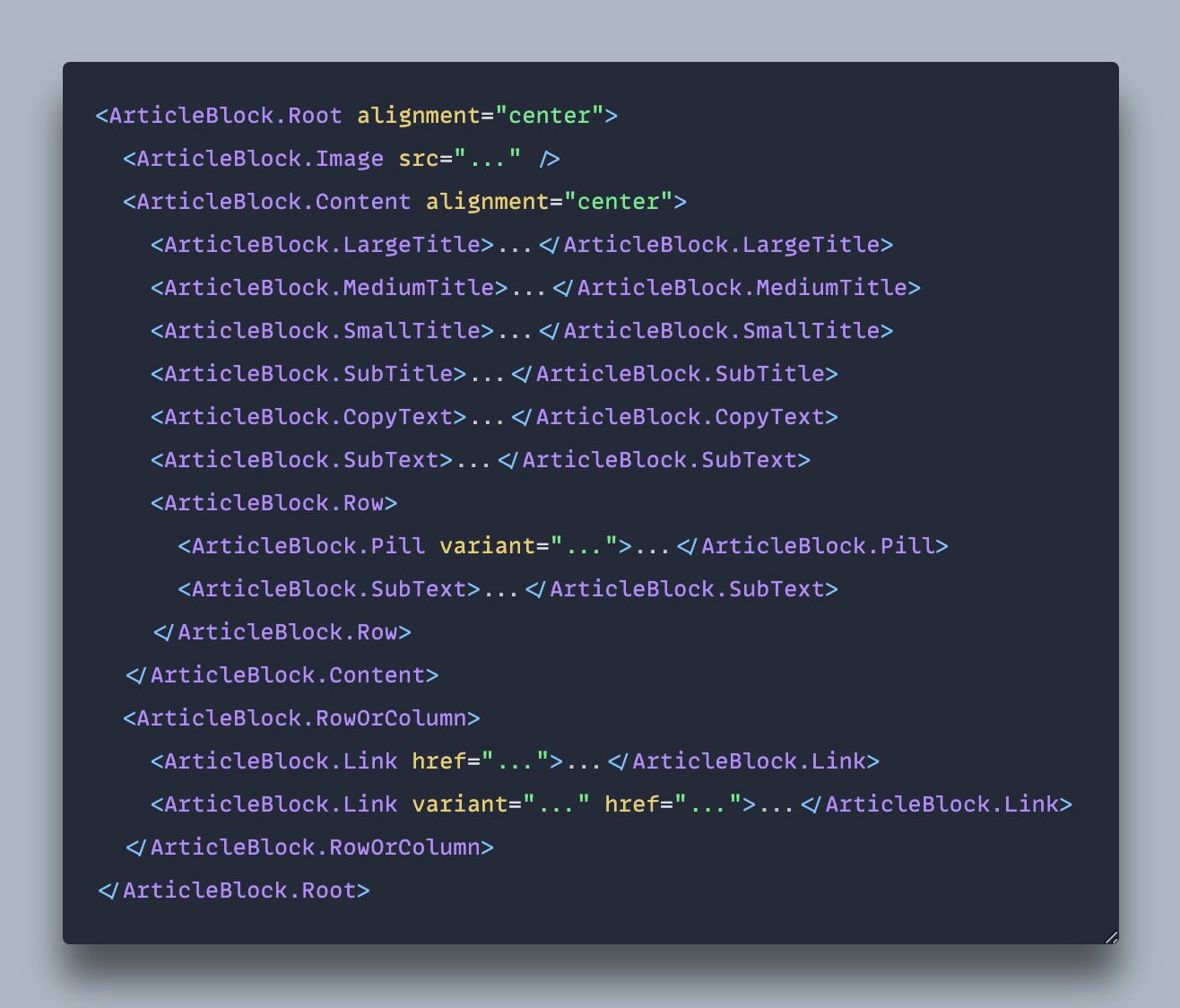 An initial draft of a mock JSX outline that is a literal translation of the Figma structure.